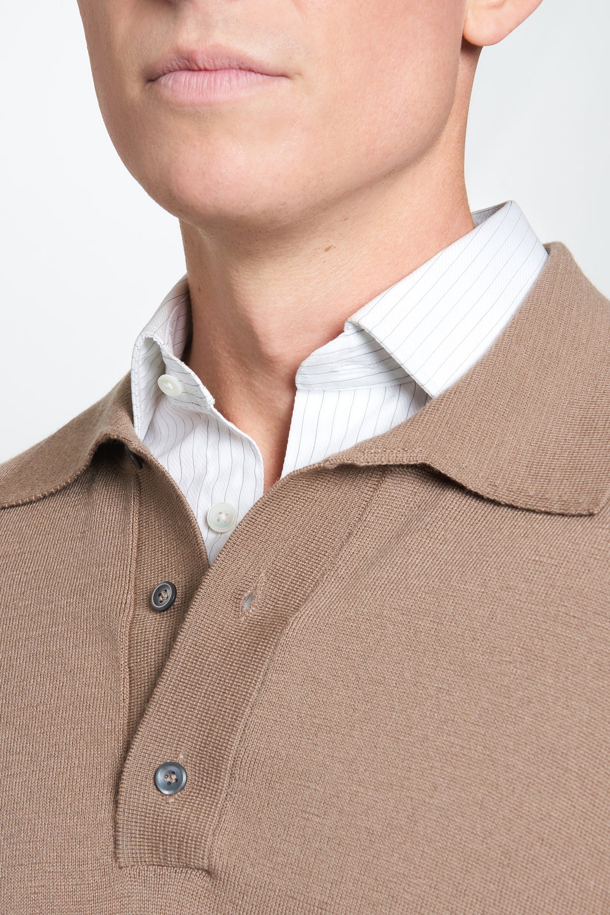 Camel Merino Wool Long Sleeve Polo Shirt