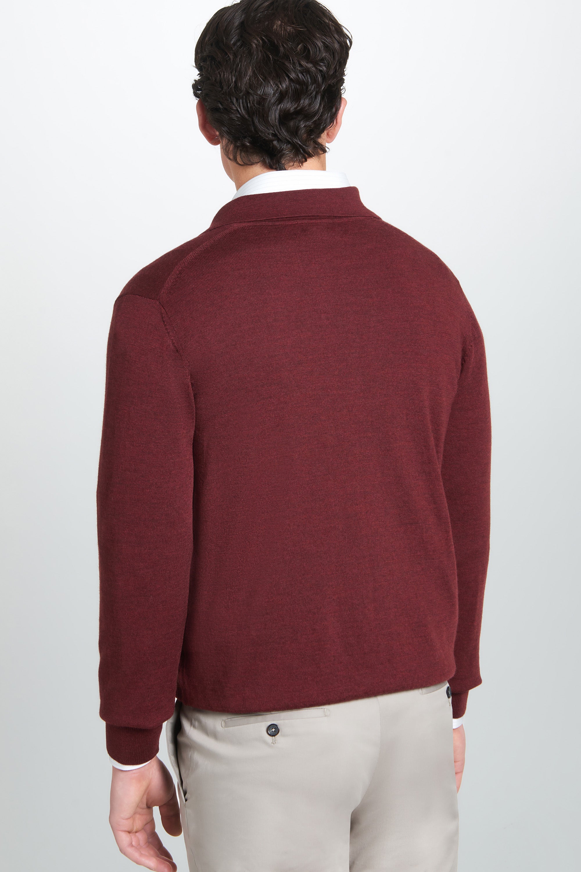 Burgundy Merino Wool Long Sleeve Polo Shirt