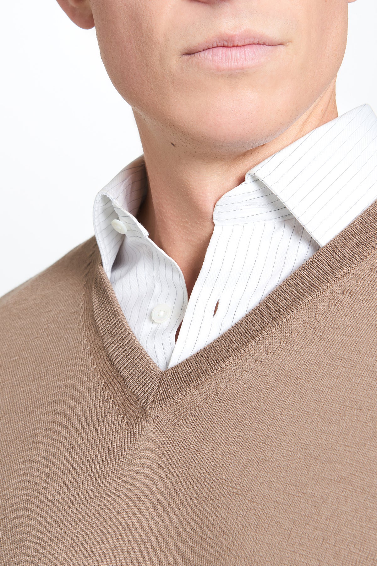 Camel Merino Wool V-Neck Sweater