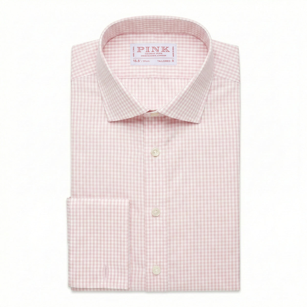 Pale Pink & White Tailored Fit Double Cuff Essential Gingham Formal Shirt