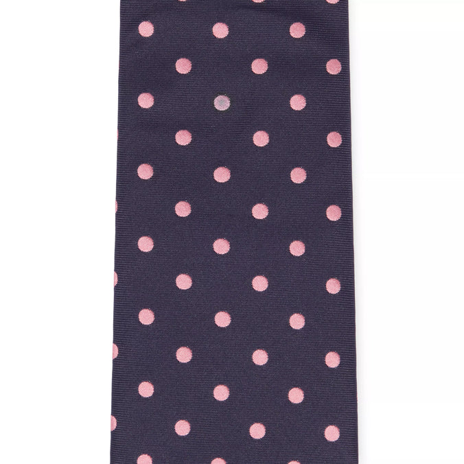 Navy & Pink Polka Dot Silk Woven Tie