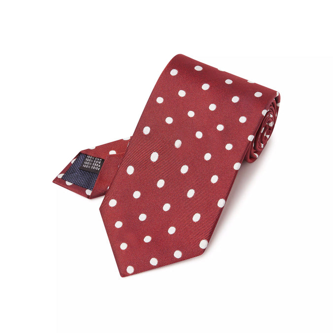 Red & White Polka Dot Silk Woven Tie