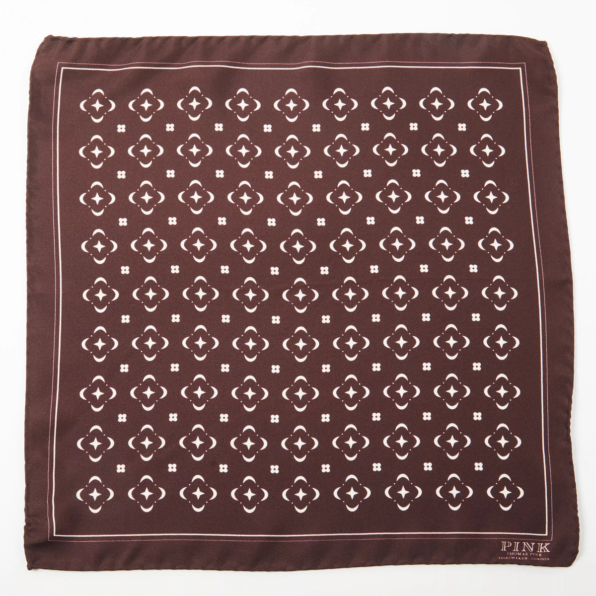 Burgundy Red & Neutral Flower Monogram Printed Silk Pocket Square