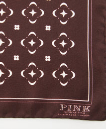 Burgundy Red & Neutral Flower Monogram Printed Silk Pocket Square