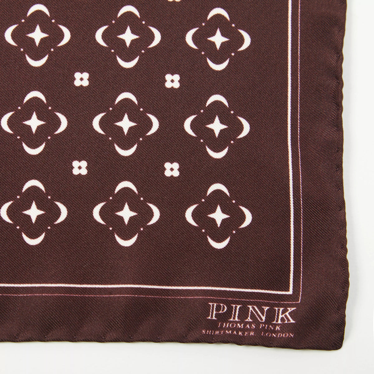 Burgundy Red & Neutral Flower Monogram Printed Silk Pocket Square