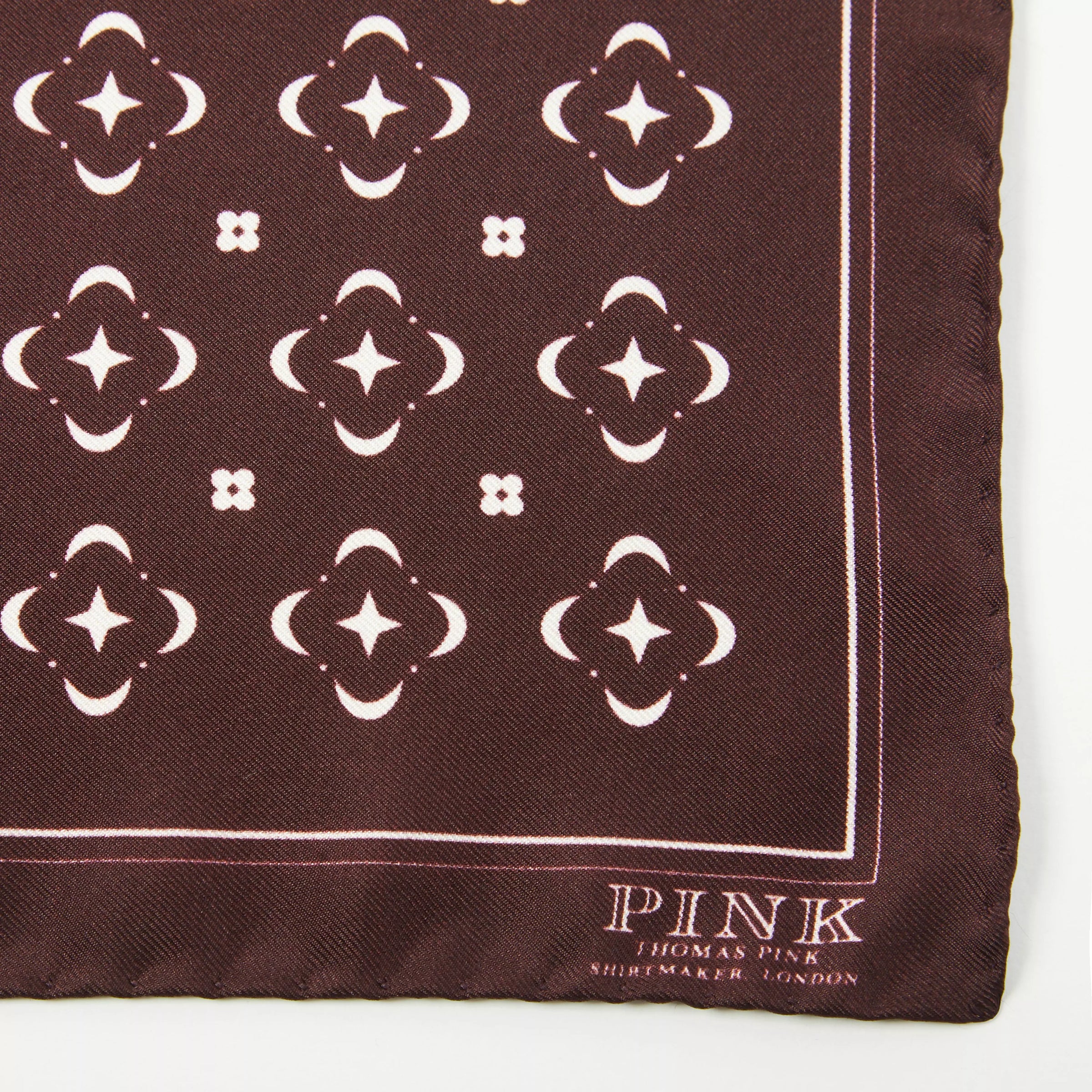 Burgundy Red & Neutral Flower Monogram Printed Silk Pocket Square
