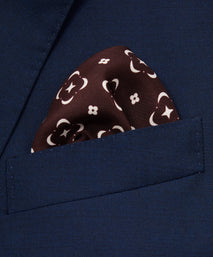 Burgundy Red & Neutral Flower Monogram Printed Silk Pocket Square