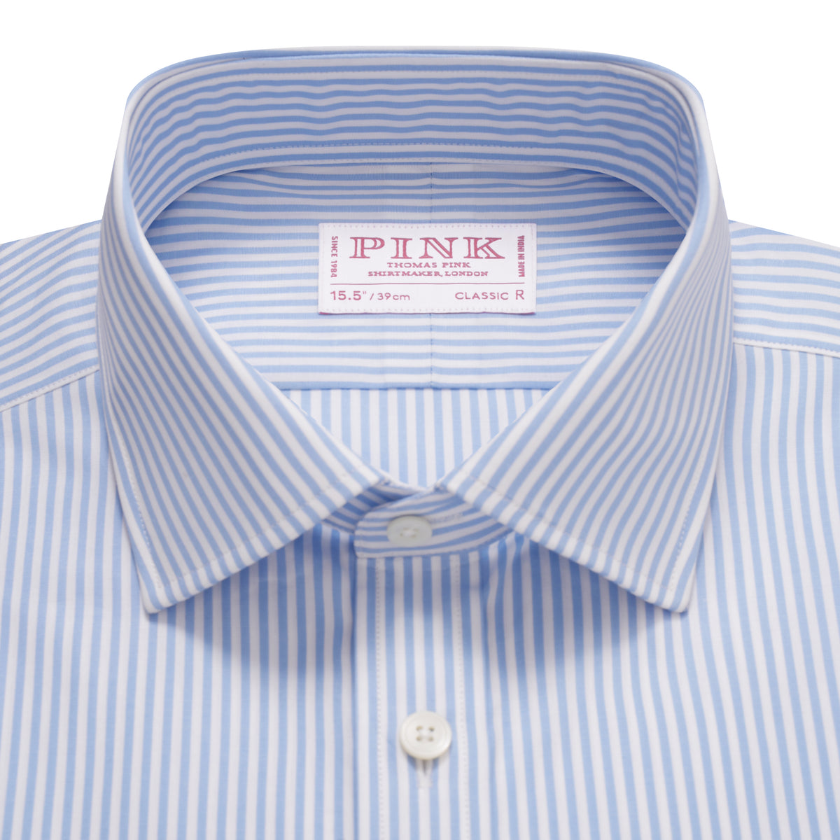 Pale Blue & White Classic Fit Essential Bengal Stripe Formal Shirt