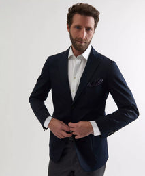 Navy Tailored Fit Cotton Twill Jacket