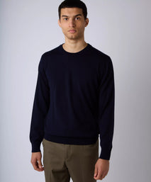 Navy Blue Merino Wool Crew Neck Sweater