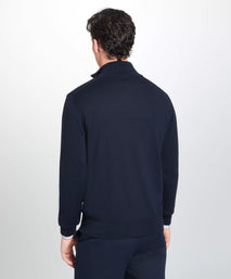 Navy Blue Merino Wool Zip Neck Sweater