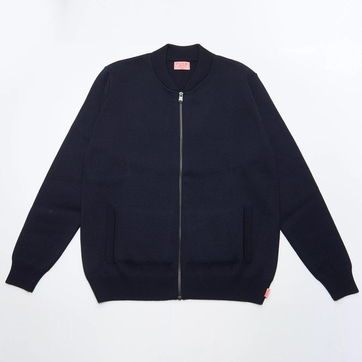 Navy Blue Knitted Merino Wool Zipped Bomber