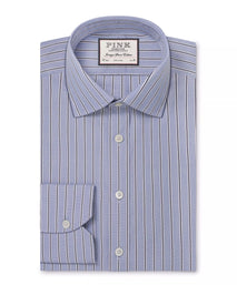Blue & Navy Slim Fit Regent End on End Stripe Formal Shirt