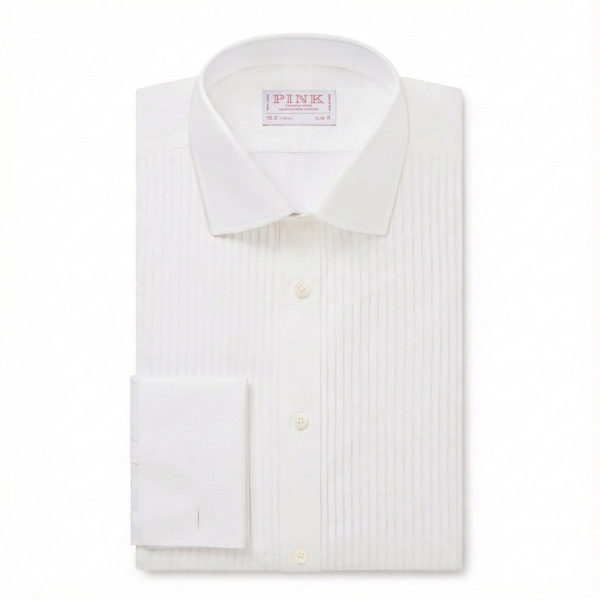 White Slim Fit Double Cuff Pleat Front Poplin Evening Shirt