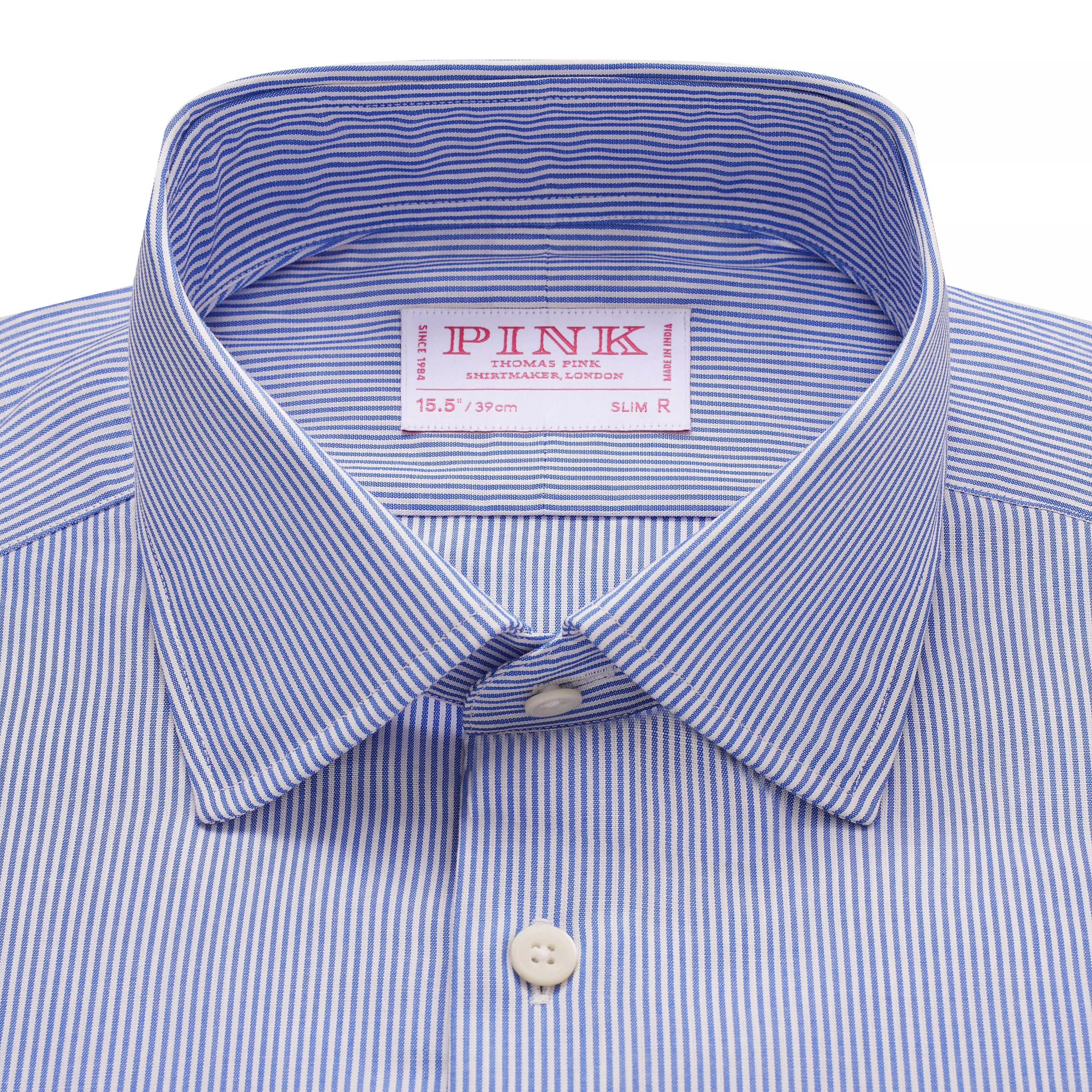 Blue & White Slim Fit Double Cuff Panama Thin Stripe Formal Shirt