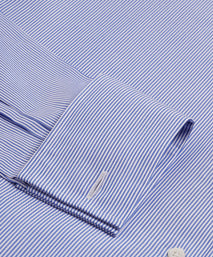 Blue & White Slim Fit Double Cuff Panama Thin Stripe Formal Shirt