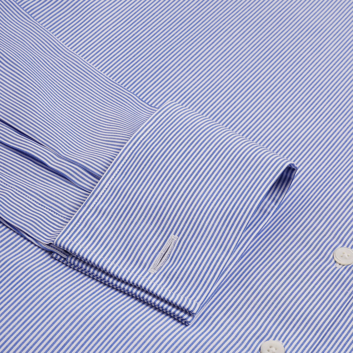 Blue & White Slim Fit Double Cuff Panama Thin Stripe Formal Shirt