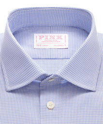 Blue & White Tailored Fit Formal Double Cuff Mini Check Shirt