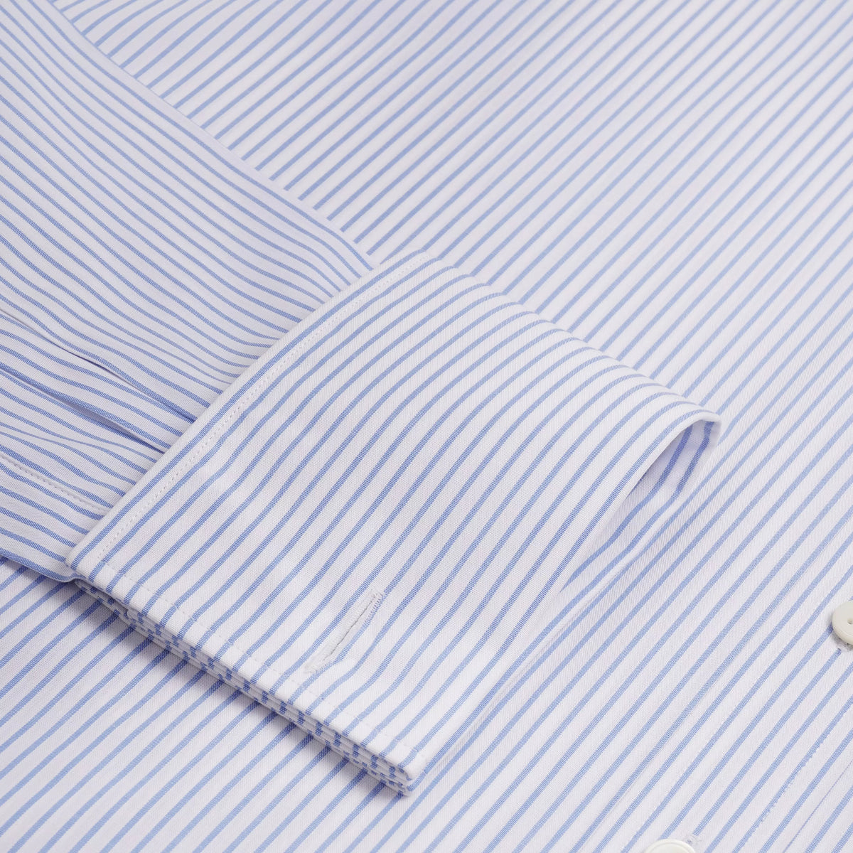 Blue & White Tailored Fit Double Cuff Panama Medium Stripe Formal Shirt