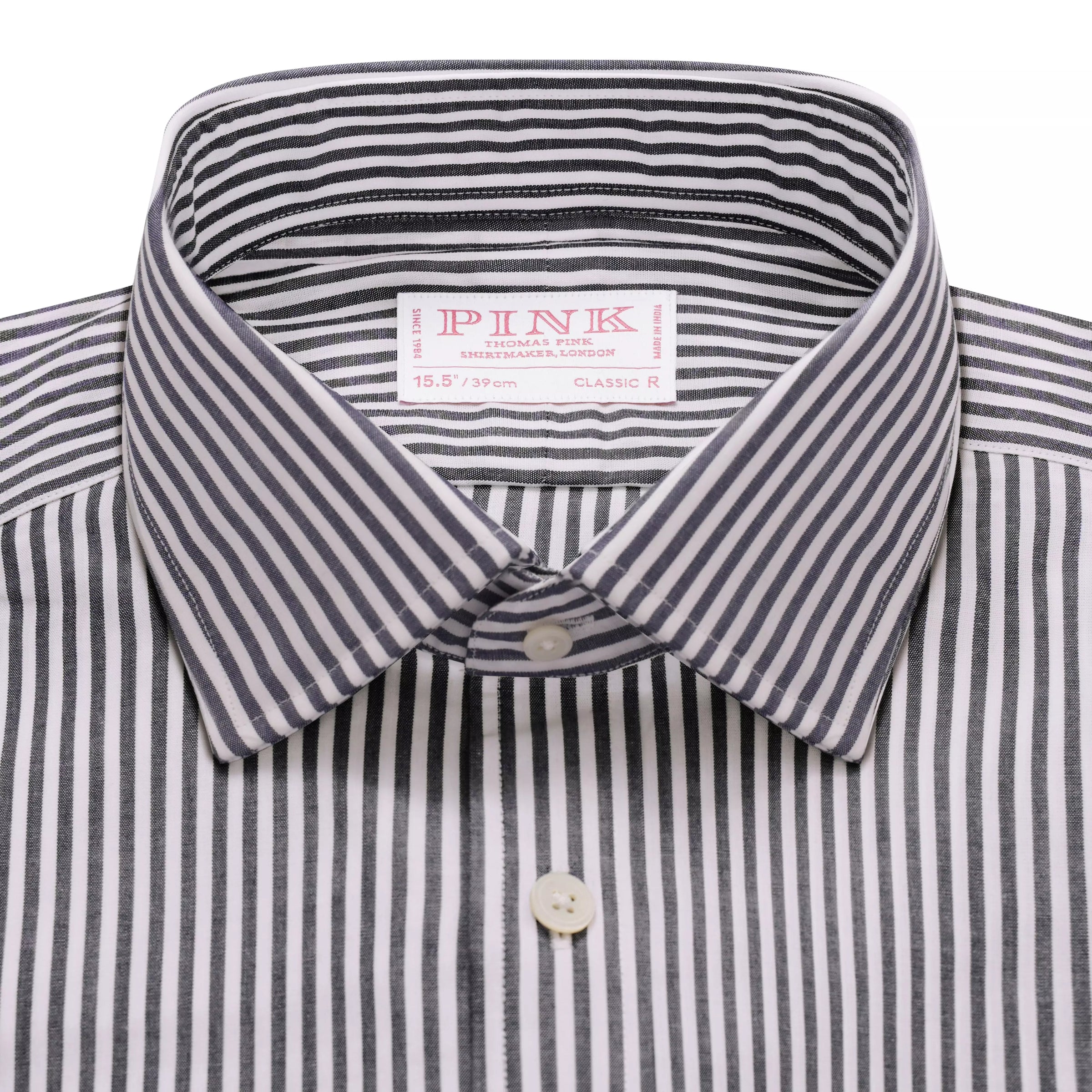 Charcoal Grey & White Classic Fit Panama Stripe Formal Shirt