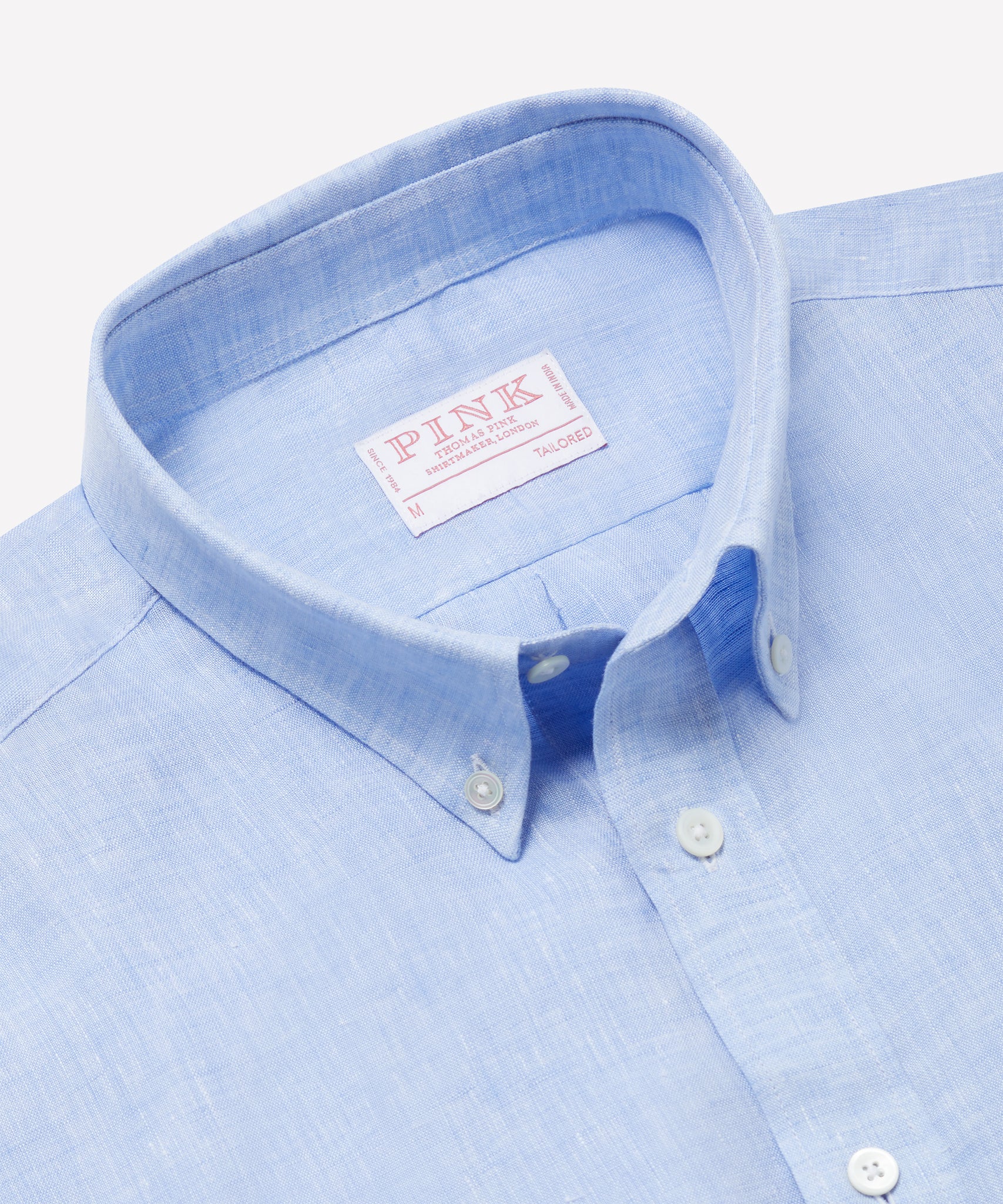 Pale Blue Tailored Fit Essential Linen Button Down Smart Casual Shirt