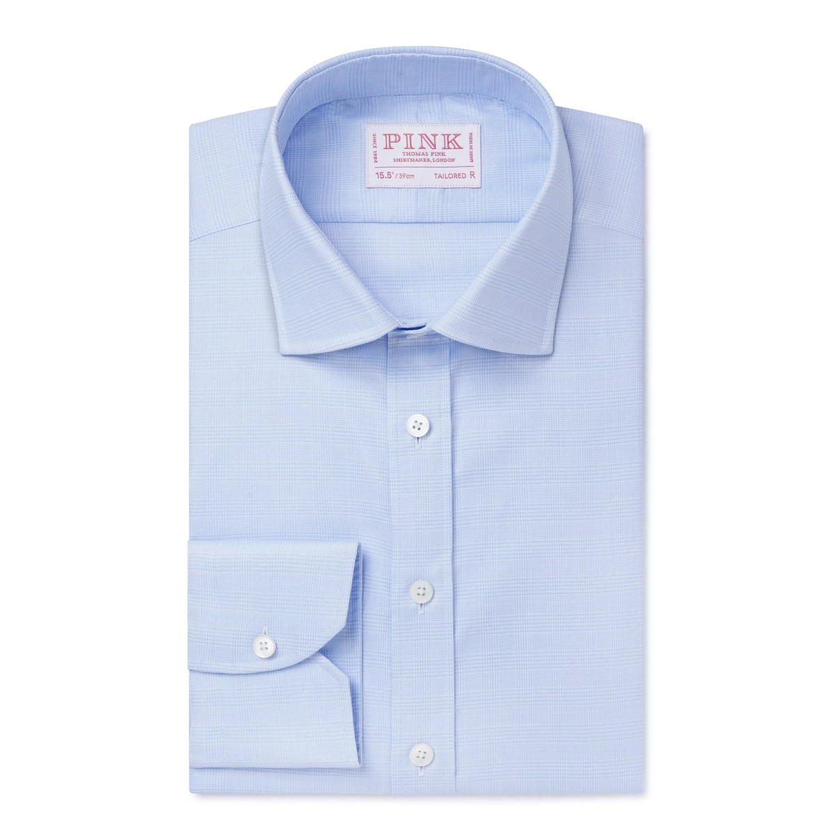 Pale Blue & White Tailored Fit Prince of Wales Check Formal Shirt